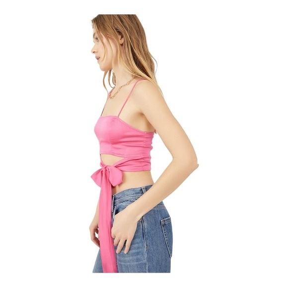 Free People Mila Tie Front Crop Top In Festival Fuchsia NWOT - Picture 7 of 7